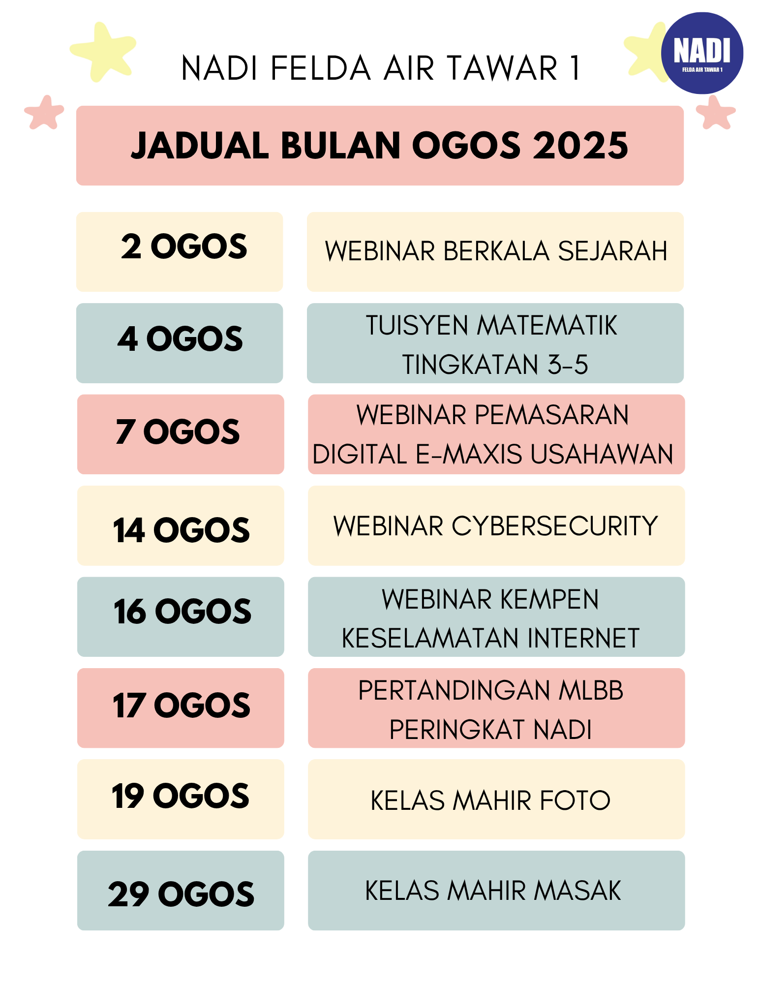 JADUAL OGOS 2025